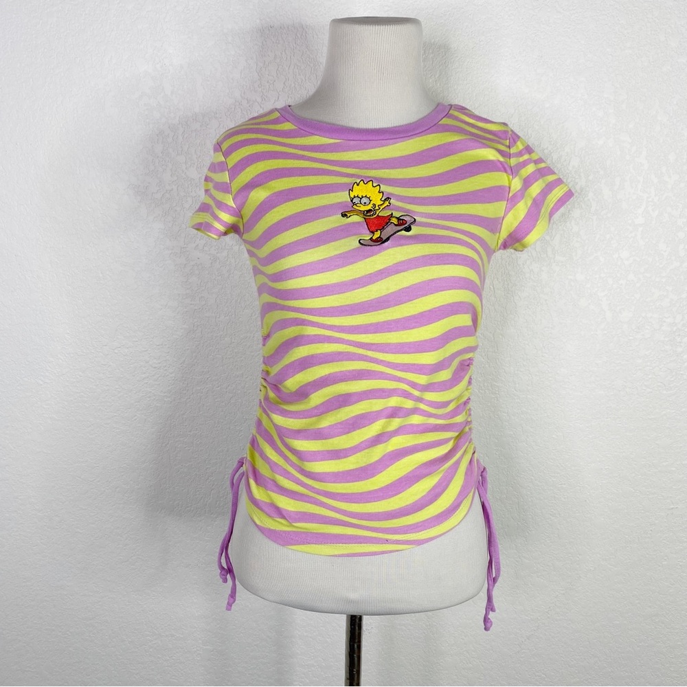 Hot Topic The Simpsons Neon Striped Embroidered Y2K Short Sleeve Tee
